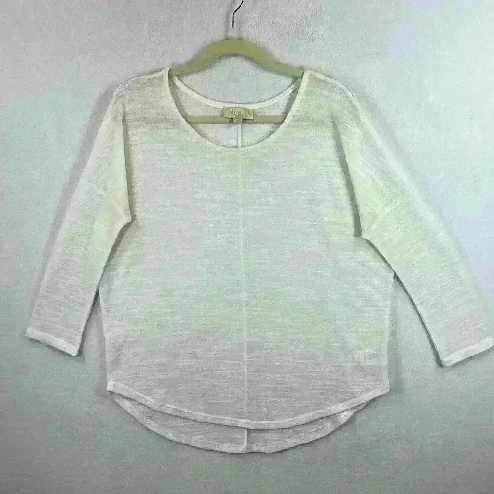Olive & Oak Pullover Sweater Women's Large White Textured Semi-Sheer Oversized